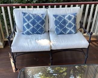 Wrought Iron Loveseat and Coffee Table Set with Glass Top