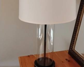 Cylindrical Glass Table Lamp with White Drum Shade