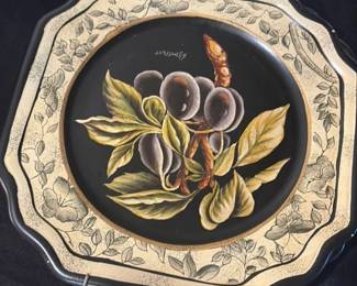 Decorative Metal Serving Tray with Fruit Motifs