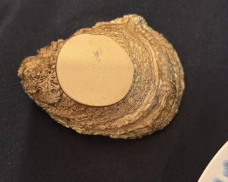 Gilded Oyster Shell Trinket Dish with Blue and White Butterfly Motif
