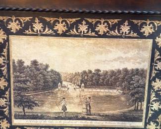 Antique Framed Engraving of "A View of the Lake in the Gardens at..."