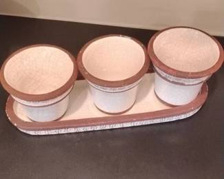 Ceramic Tri-Pot Planter Tray Set