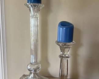 Pair of Crystal Candlesticks with Blue Candles