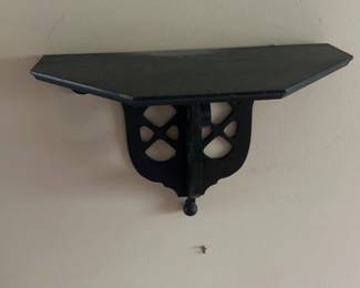 Antique Black Wood Wall Shelf with Decorative Bracket