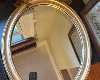 Ornate Giltwood Oval Mirror with Crest