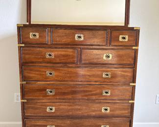 Late 20th Century Walnut Heritage Campaign Chest of Drawers w/ Mirror - Thomasville