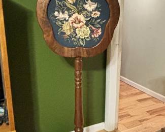 Walnut Adjustable Firescreen with Floral Needlepoint