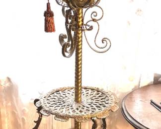 Antique Style Brass Floor Lamp with Floral Painted Globe Shade