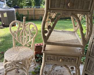 Wicker nightstand and chair 
