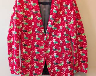 Suslo Couture Christmas Corgi dog sport coat blazer, slim fit, size S/38