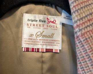 Closeup of Triple Five Soul women's tie front plaid jacket size small