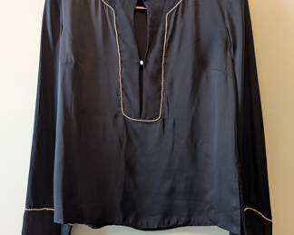 R.E.D. Valentino black silk blouse with rhinestone accents, size 46