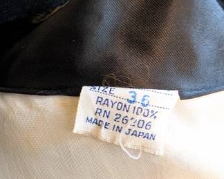 Closeup of vintage Japanese haori kimono jacket, woven tigers and birds in landscape design, size 36