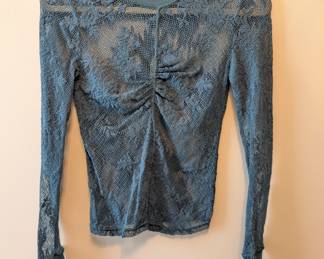 Free People blue knit lace floral top