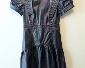 Zara black vegan leather puff shoulder ruffle dress size S.

