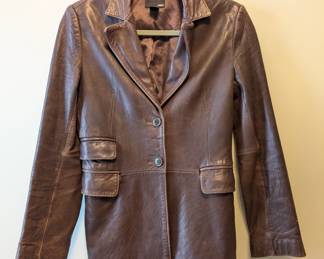 H&M brown Nappa leather blazer style long sleeved jacket size 4