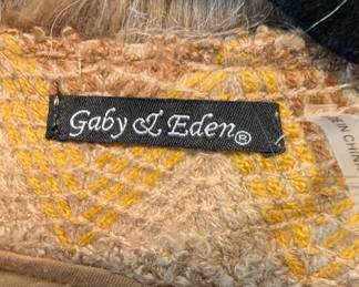 Closeup of Gaby & Eden faux fur trimmed sweater coat