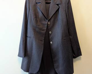 The J. Peterman Company pinstripe wool short dress with three-button blazer, size 6