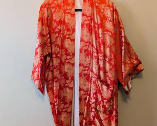 A gorgeous red silk gold chrysanthemum pattern haori kimono jacket, made in Japan