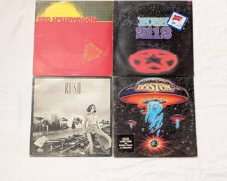 Vintage vinyl LPs by REO Speedwagon, Rush / 2112, Rush / Permanent Waves, Boston / Boston