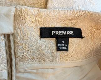 Closeup of Premise pale gold brocade pencil skirt size 4
