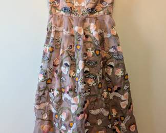 Anthropologie strapless beaded embroidered birds dress