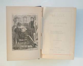 Inside pages of antique 19th century hardcover book Lucille by Owen Meredith (Robert, Lord Lytton), Hurst & Co. Publishers, NY 