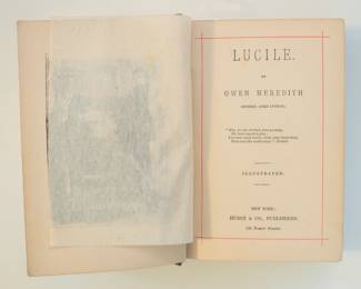 Inside pages of antique 19th century hardcover book Lucille by Owen Meredith (Robert, Lord Lytton), Hurst & Co. Publishers, NY 
