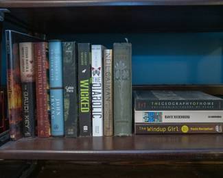 Vintage books including Last Night in Twisted River by John Irving, A Poet's Bible by David Rosenberg, Norse Mythology by Neil Gaiman, Wicked by Gregory Maguire