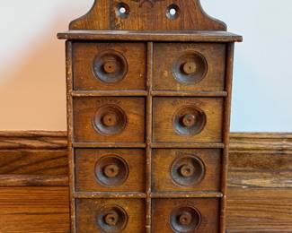 Antique wooden handcrafted eight-drawer wall mount spice cabinet