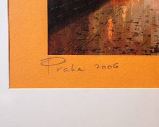 Closeup of Closeup of the signed European street scene painting dated 2006