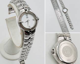 Ladies ESQ watch by Movado E5437 silver stainless steel diamond bezel watch