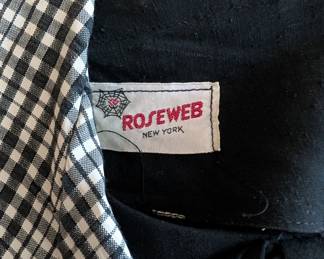 Closeup of the adorable vintage Roseweb black and white plaid two piece dress with jacket