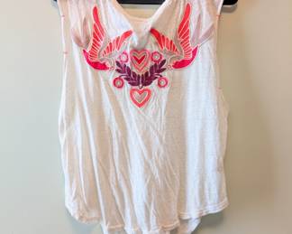 Free People hummingbirds hearts lightweight linen back tie top