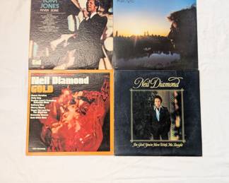 Vinyl albums Tom Jones / The Tom Jones Fever Zone, Barry Manilow / Even Now, Neil Diamond / Gold, Neil Diamond / I’m Glad You’re Here With Me Tonight

