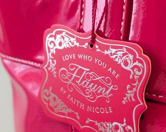 Closeup of the Flaunt by Faith Nicole hot pink patent leather tote bag purse, new with tag / NWT