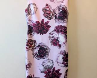 T Tahari sleeveless pink with purple floral print sheath dress