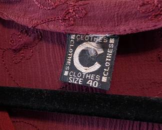 Closeup of the vintage wine color embroidered button front short sleeve maxi dress size 40
