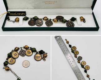 A Connemara Marble Irish castle charm bracelet in original box