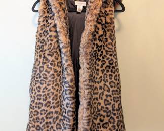 Carmen Marc Valvo faux fur leopard print hooded vest size XS