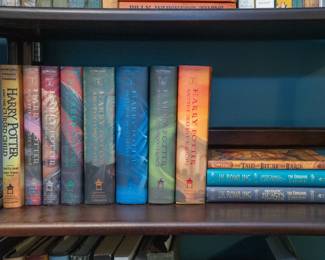 American first editions of the Harry Potter series in hardcover, and other books and screenplays by J. K. Rowling