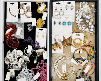 Fabulous costume jewelry earrings, necklaces, bracelets in varied colors, materials, and styles