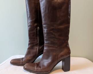 Sergio Rossi women's brown leather stacked heel boots Vero Cuoio size 40, made in Italy