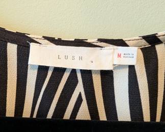 Closeup of LUSH black and white patterned maxi dress size M