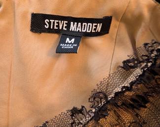 Closeup of Steve Madden Dali floral lace asymmetric hem cocktail dress size M