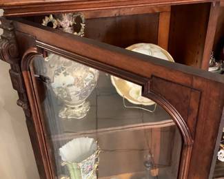 #17 - $450 - American 19th century burl walnut & walnut bookcase cabinet with original glass.