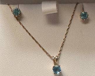#135 - 14kt set of 3 pieces - 2 studs and a pendant Topaz $95 - chain not included.