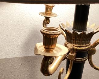 #69 - $60 - Federal style lamp brass & black - small damage to the bobeche (1 bent).