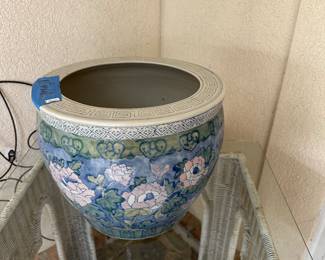 #144 - $64 - Blue Asian vase with flowers