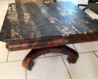 #36 - $400 - Empire square coffee table, dark grey marble on casters.